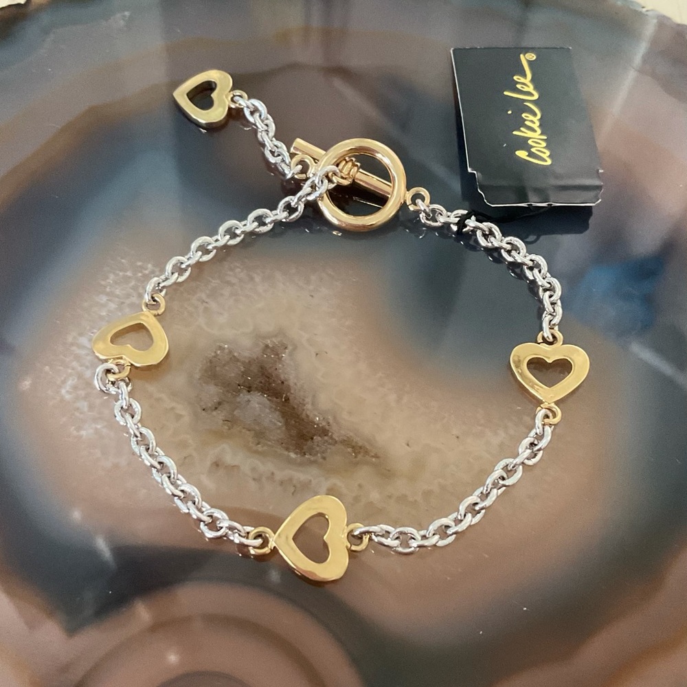 Cookie Lee gold heart bracelet silver NWT